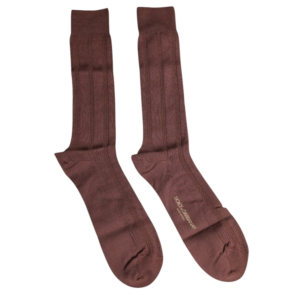 Dolce & Gabbana Brown Stretch Logo Print Mid Calf Socks - Beyzy Store - Dolce & Gabbana