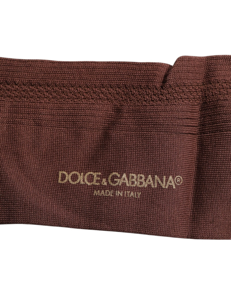 Dolce & Gabbana Brown Stretch Logo Print Mid Calf Socks - Beyzy Store - Dolce & Gabbana