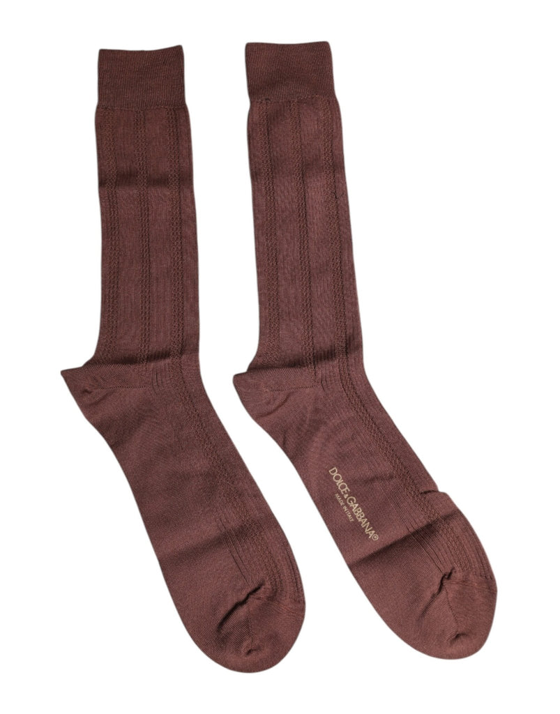 Dolce & Gabbana Brown Stretch Logo Print Mid Calf Socks - Beyzy Store - Dolce & Gabbana