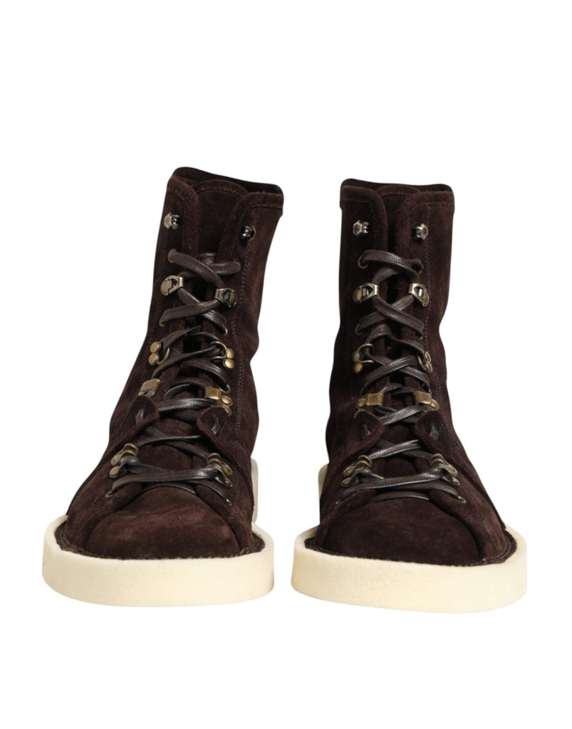 Dolce & Gabbana Brown Suede Lace Up Ankle Short Boots Shoes - Beyzy Store - Dolce & Gabbana