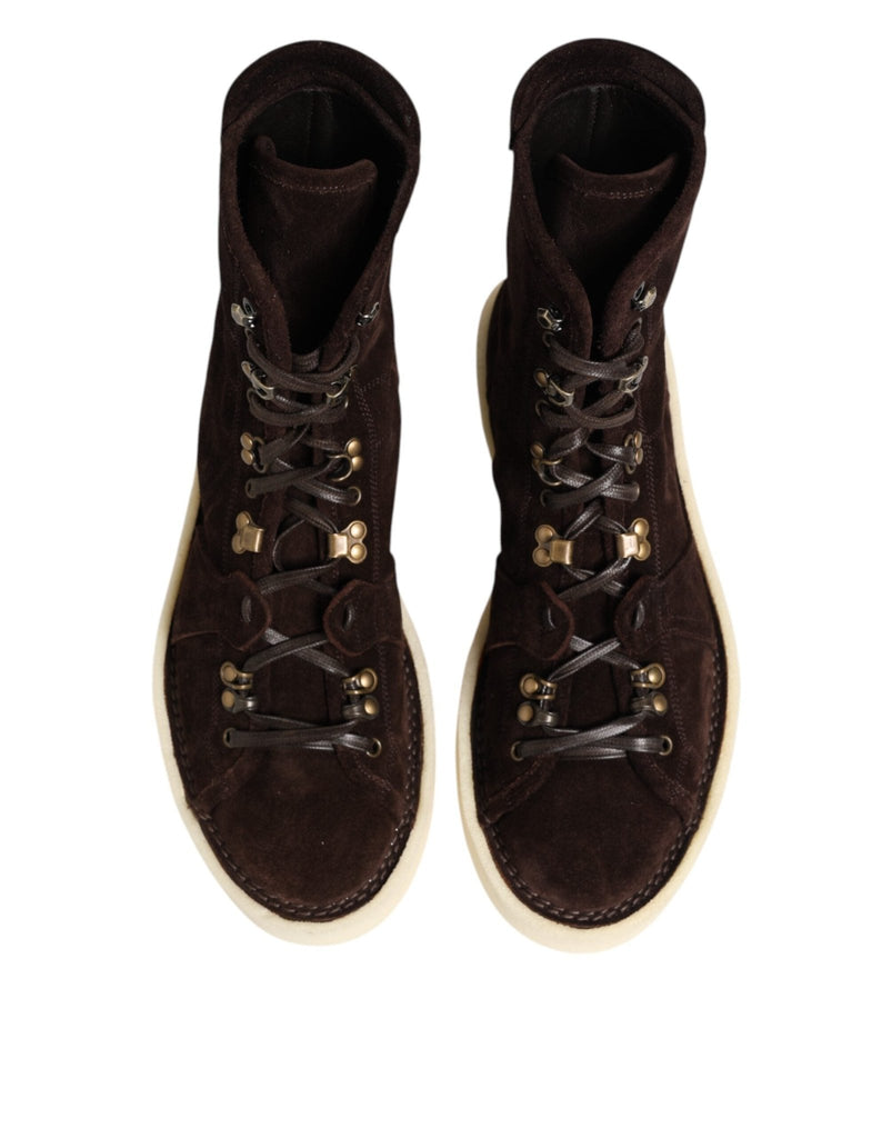 Dolce & Gabbana Brown Suede Lace Up Ankle Short Boots Shoes - Beyzy Store - Dolce & Gabbana