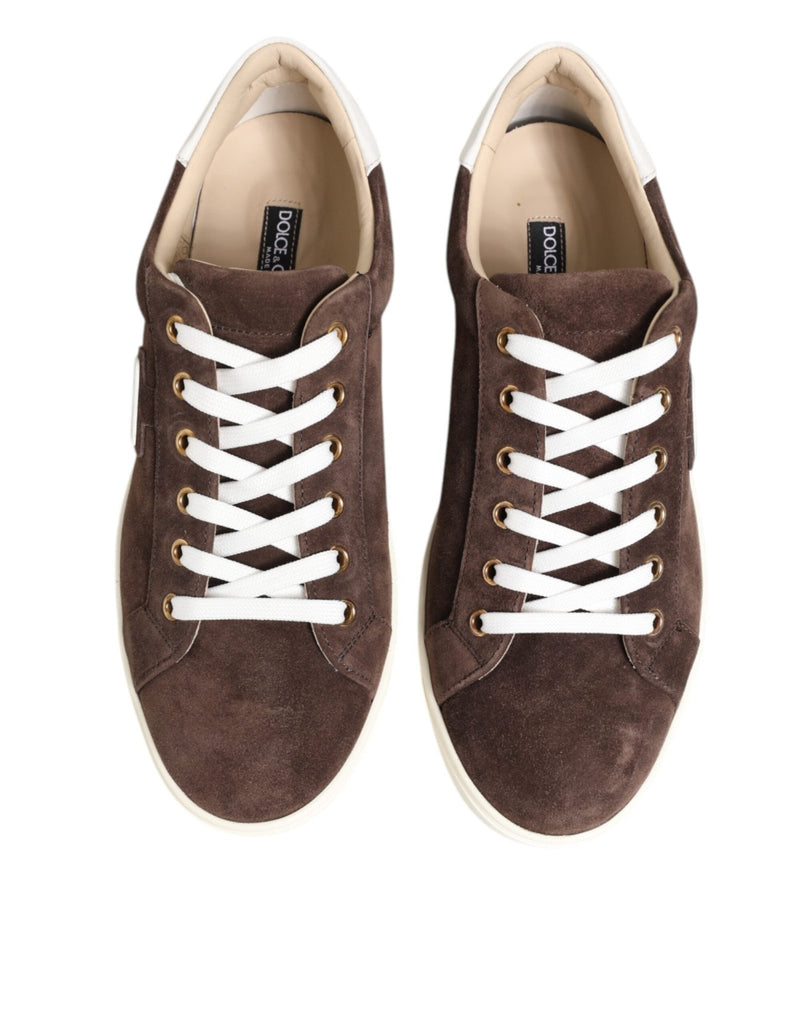 Dolce & Gabbana Brown Suede Leather Low Top Men Sneakers Shoes - Beyzy Store - Dolce & Gabbana