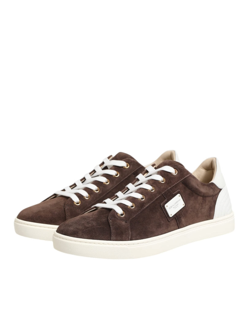 Dolce & Gabbana Brown Suede Leather Low Top Men Sneakers Shoes - Beyzy Store - Dolce & Gabbana