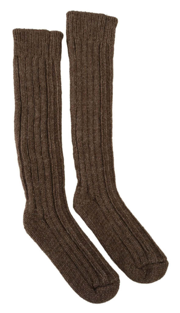 Dolce & Gabbana Brown Wool Knit Calf Long Women Socks - Beyzy Store - Dolce & Gabbana