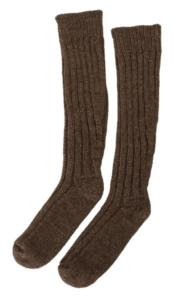 Dolce & Gabbana Brown Wool Knit Calf Long Women Socks - Beyzy Store - Dolce & Gabbana