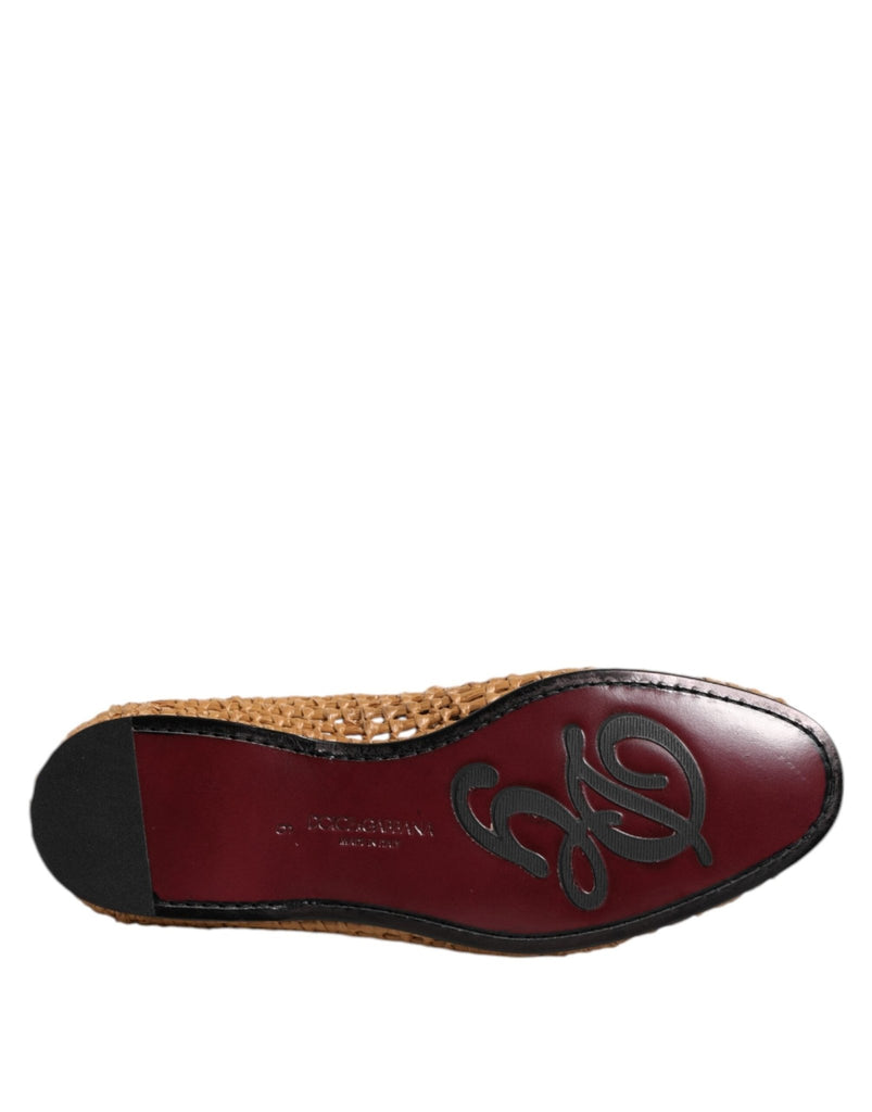 Dolce & Gabbana Brown Woven Raffia Slip On Loafers Shoes - Beyzy Store - Dolce & Gabbana