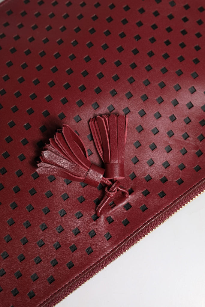 Dolce & Gabbana Burgundy Black Logo Embellished Men Zip Flat Pouch Bag - Beyzy Store - Dolce & Gabbana