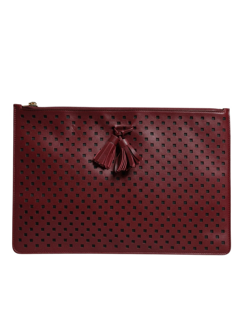 Dolce & Gabbana Burgundy Black Logo Embellished Men Zip Flat Pouch Bag - Beyzy Store - Dolce & Gabbana