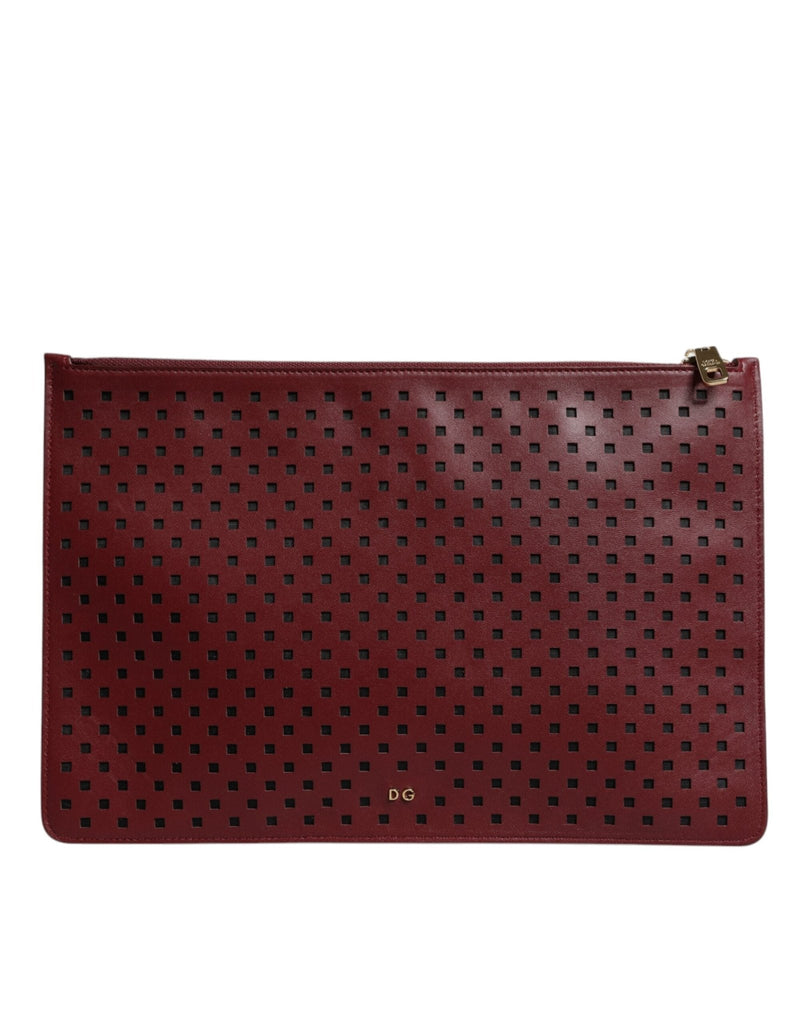 Dolce & Gabbana Burgundy Black Logo Embellished Men Zip Flat Pouch Bag - Beyzy Store - Dolce & Gabbana