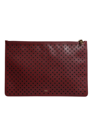Dolce & Gabbana Burgundy Black Logo Embellished Men Zip Flat Pouch Bag - Beyzy Store - Dolce & Gabbana