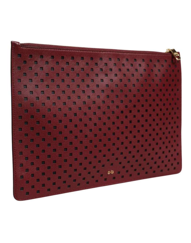Dolce & Gabbana Burgundy Black Logo Embellished Men Zip Flat Pouch Bag - Beyzy Store - Dolce & Gabbana