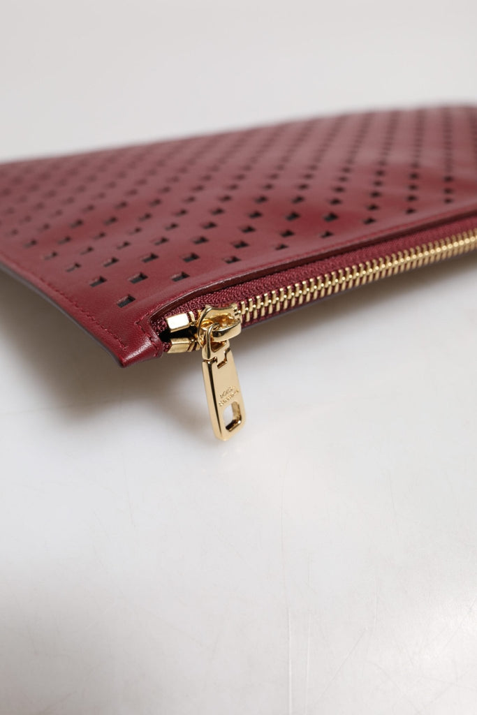 Dolce & Gabbana Burgundy Black Logo Embellished Men Zip Flat Pouch Bag - Beyzy Store - Dolce & Gabbana