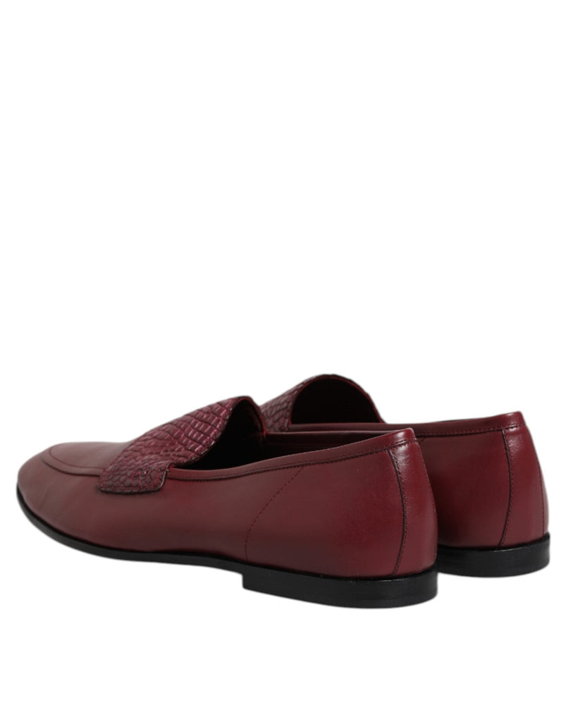 Dolce & Gabbana Burgundy Calfskin Leather Formal Slip On Shoes - Beyzy Store - Dolce & Gabbana