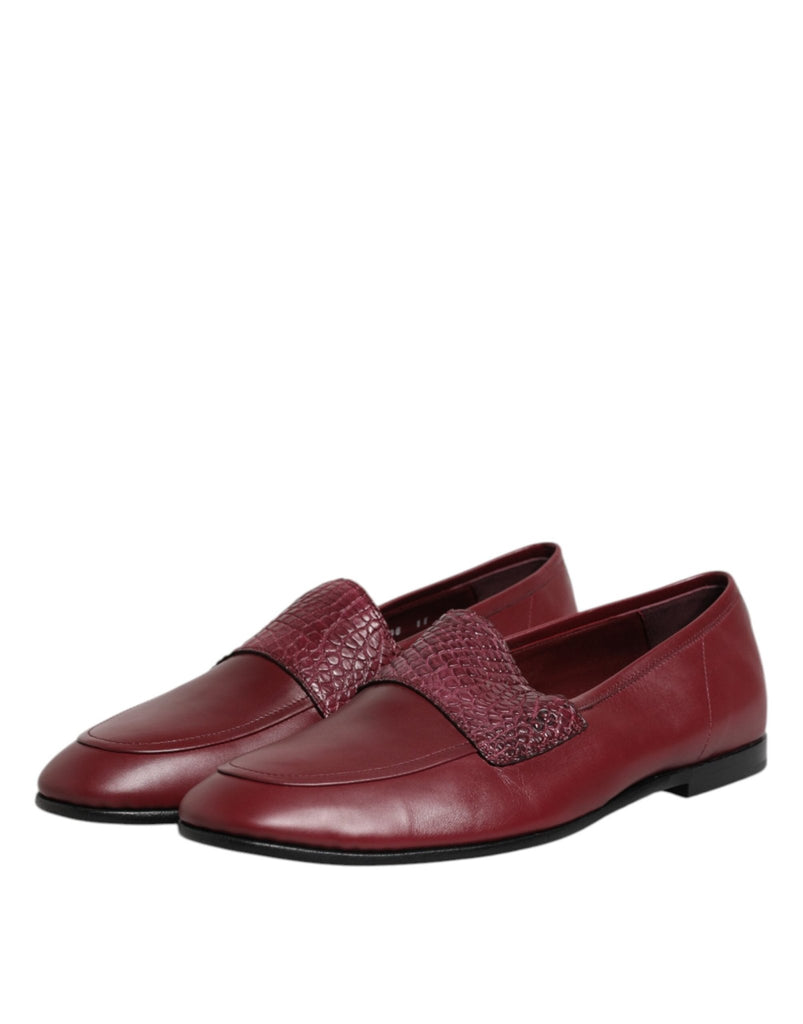 Dolce & Gabbana Burgundy Calfskin Leather Formal Slip On Shoes - Beyzy Store - Dolce & Gabbana