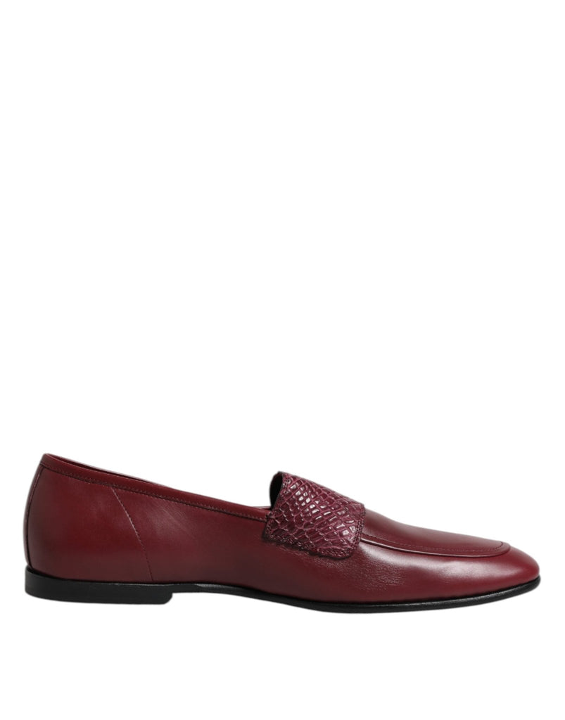 Dolce & Gabbana Burgundy Calfskin Leather Formal Slip On Shoes - Beyzy Store - Dolce & Gabbana