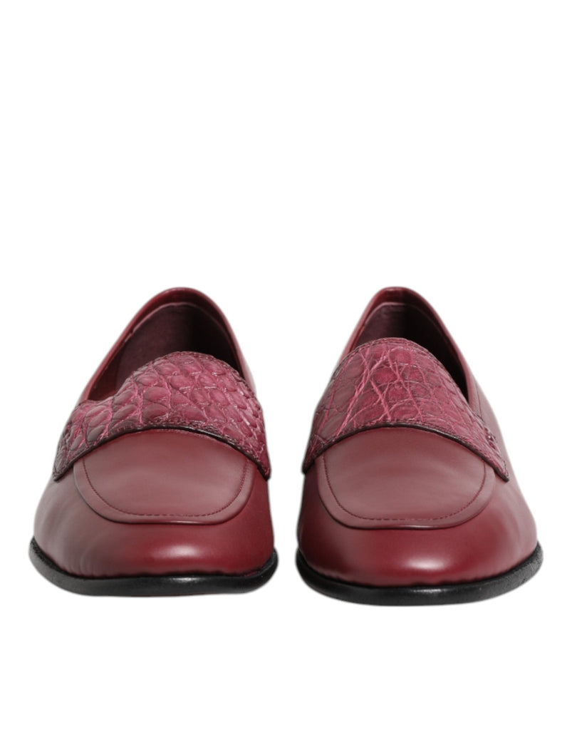 Dolce & Gabbana Burgundy Leather Formal Slip On Shoes - Beyzy Store - Dolce & Gabbana