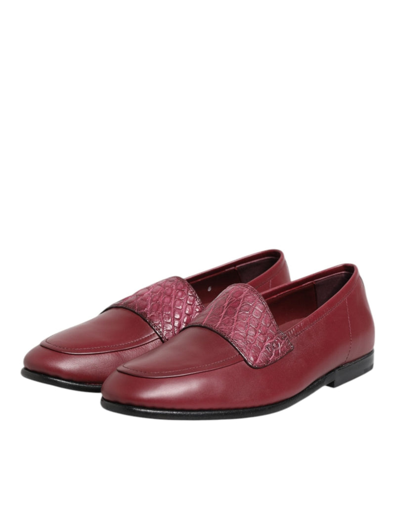 Dolce & Gabbana Burgundy Leather Formal Slip On Shoes - Beyzy Store - Dolce & Gabbana