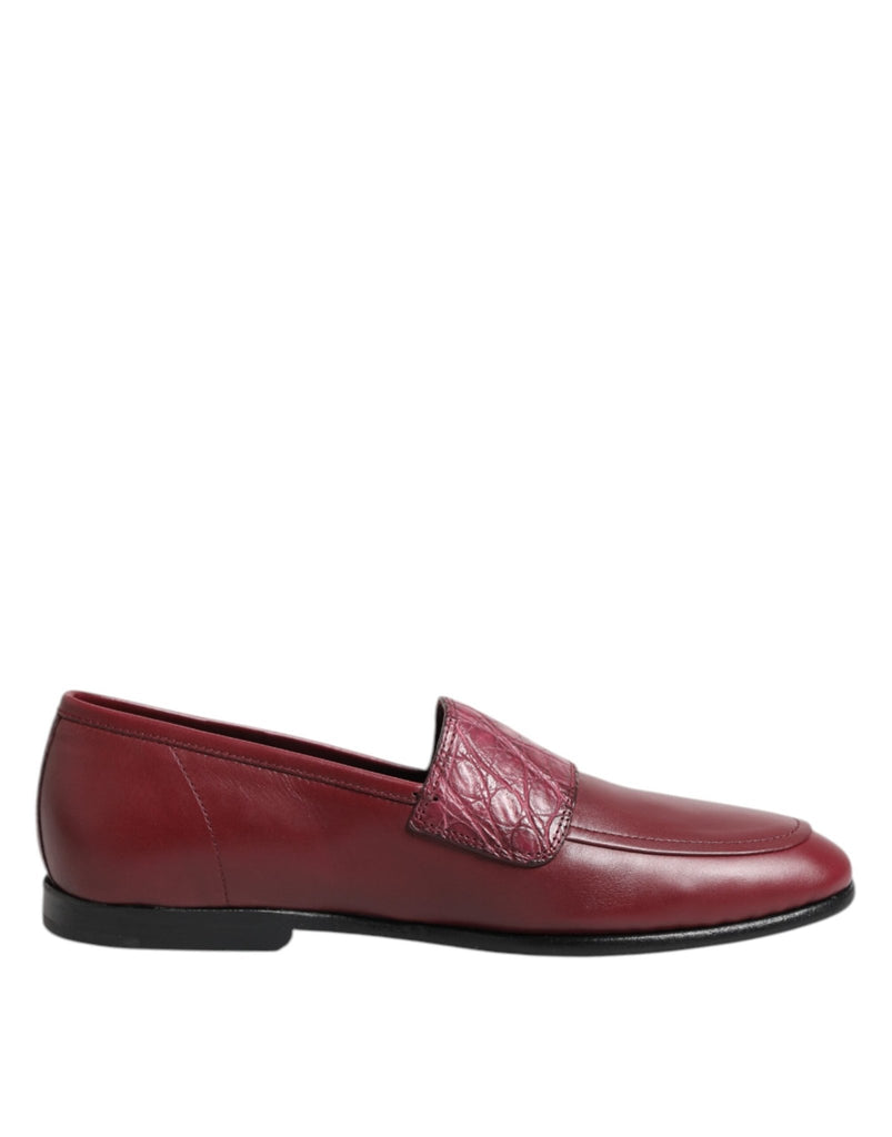 Dolce & Gabbana Burgundy Leather Formal Slip On Shoes - Beyzy Store - Dolce & Gabbana
