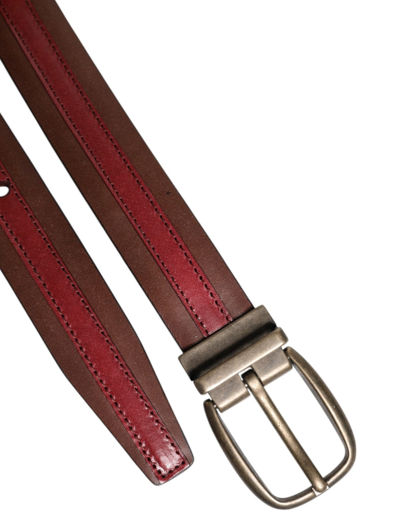 Dolce & Gabbana Burgundy Leather Metal Logo Buckle Belt - Beyzy Store - Dolce & Gabbana
