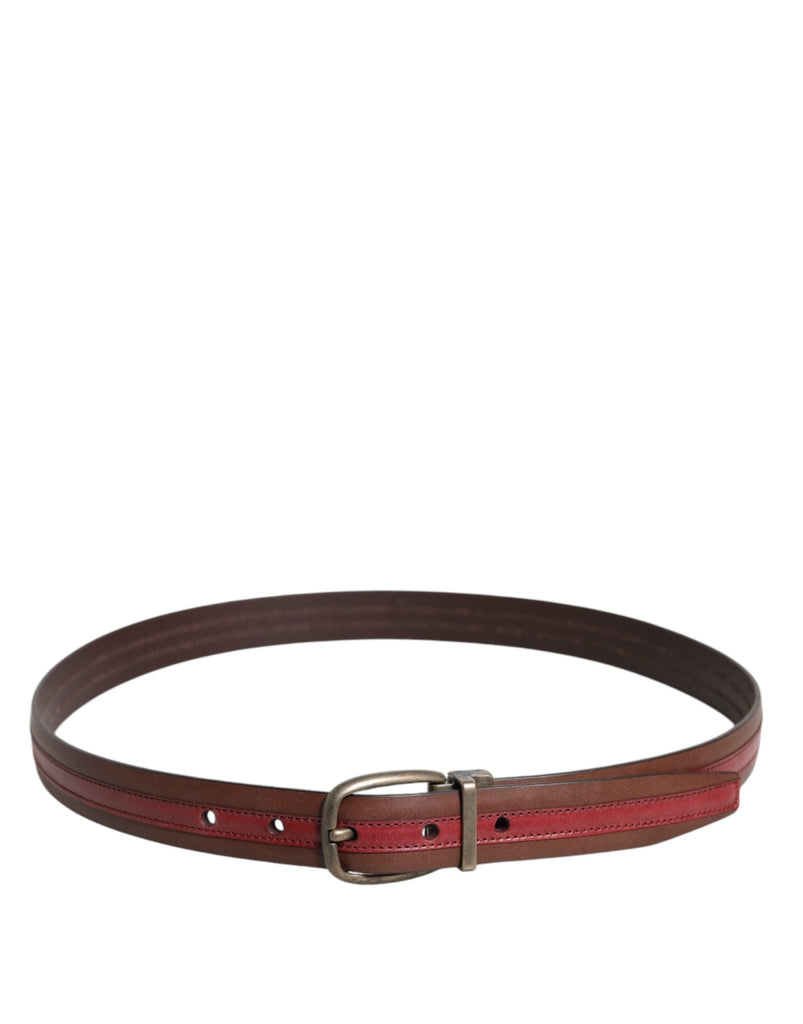 Dolce & Gabbana Burgundy Leather Metal Logo Buckle Belt - Beyzy Store - Dolce & Gabbana
