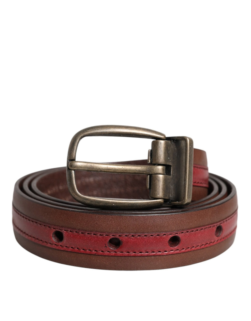 Dolce & Gabbana Burgundy Leather Metal Logo Buckle Belt - Beyzy Store - Dolce & Gabbana
