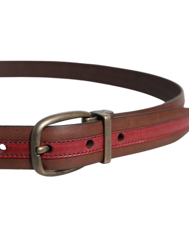 Dolce & Gabbana Burgundy Leather Metal Logo Buckle Belt - Beyzy Store - Dolce & Gabbana