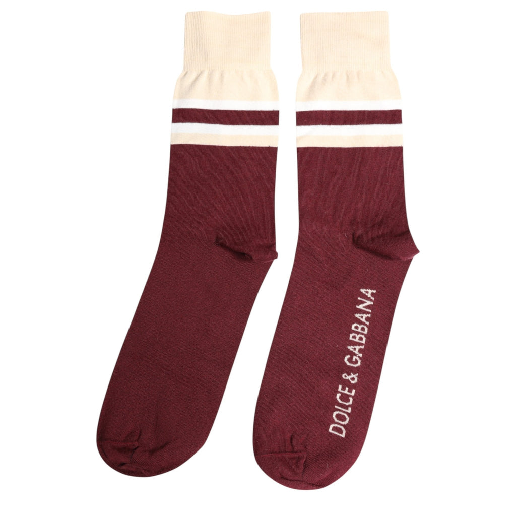 Dolce & Gabbana Burgundy Stretch Logo Print Mid Calf Socks - Beyzy Store - Dolce & Gabbana
