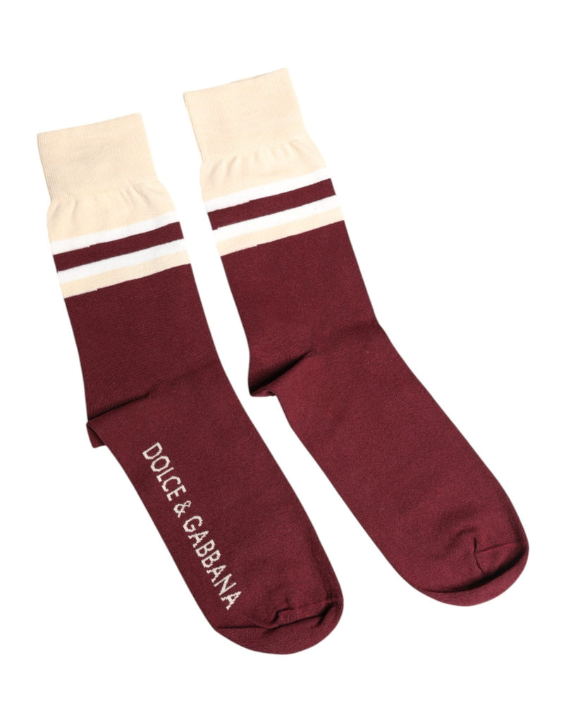 Dolce & Gabbana Burgundy Stretch Logo Print Mid Calf Socks - Beyzy Store - Dolce & Gabbana