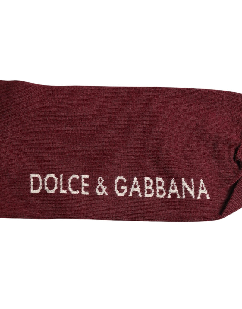 Dolce & Gabbana Burgundy Stretch Logo Print Mid Calf Socks - Beyzy Store - Dolce & Gabbana