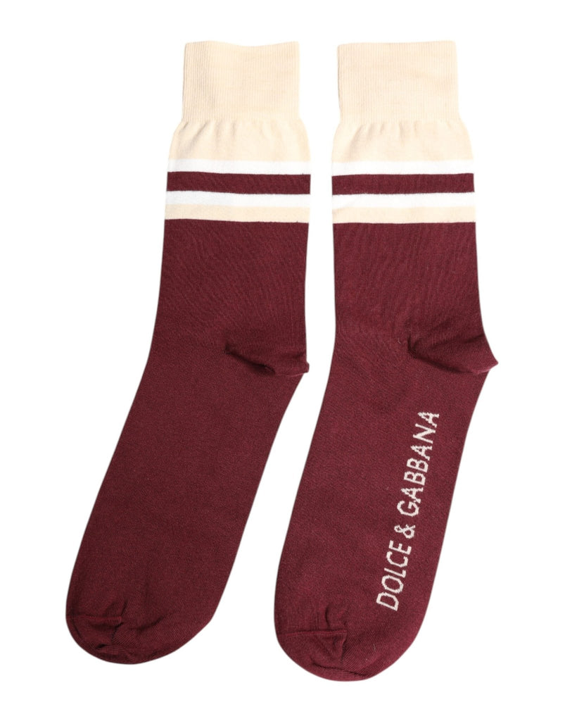 Dolce & Gabbana Burgundy Stretch Logo Print Mid Calf Socks - Beyzy Store - Dolce & Gabbana