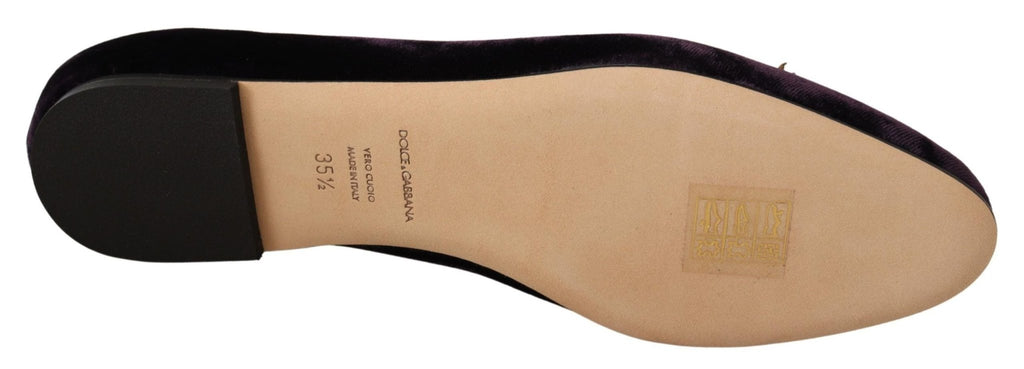 Dolce & Gabbana Chic Purple Velvet Loafers with Heart Detail - Beyzy Store - Dolce & Gabbana