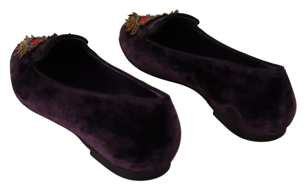 Dolce & Gabbana Chic Purple Velvet Loafers with Heart Detail - Beyzy Store - Dolce & Gabbana