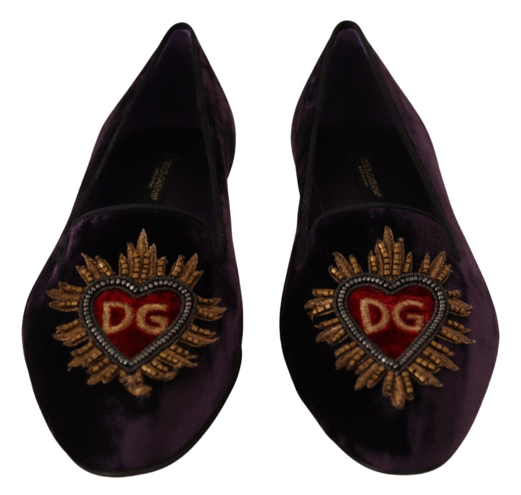 Dolce & Gabbana Chic Purple Velvet Loafers with Heart Detail - Beyzy Store - Dolce & Gabbana