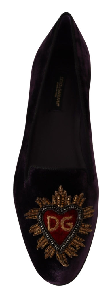 Dolce & Gabbana Chic Purple Velvet Loafers with Heart Detail - Beyzy Store - Dolce & Gabbana