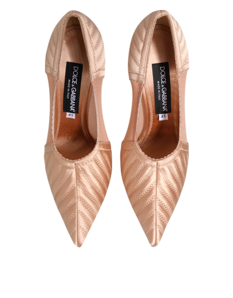 Dolce & Gabbana Cipria Nude Satin Mesh Stiletto Pumps Shoes - Beyzy Store - Dolce & Gabbana