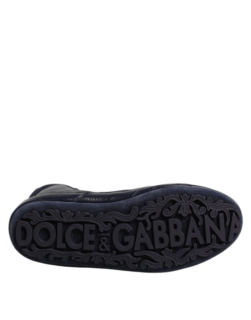 Dolce & Gabbana Dark Blue Leather KING High Top Sneakers Shoes - Beyzy Store - Dolce & Gabbana