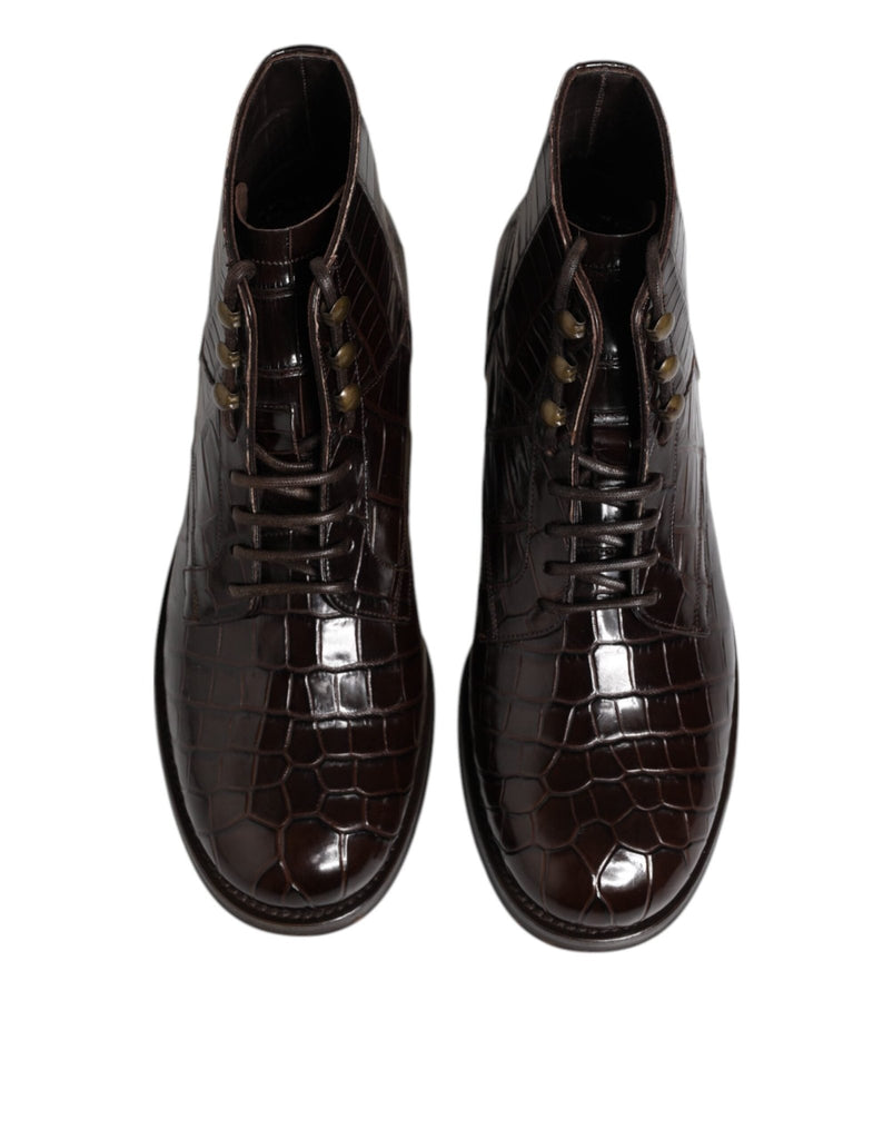 Dolce & Gabbana Dark Brown Leather Lace Up Short Boots Shoes - Beyzy Store - Dolce & Gabbana