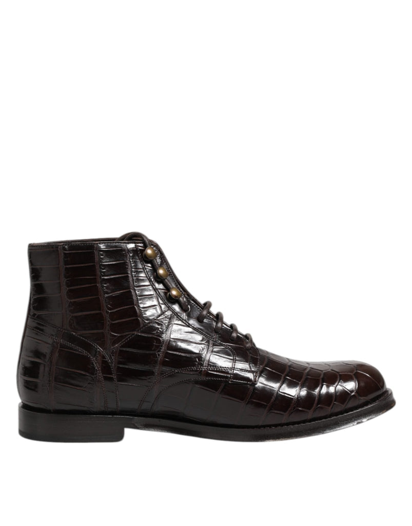 Dolce & Gabbana Dark Brown Leather Lace Up Short Boots Shoes - Beyzy Store - Dolce & Gabbana