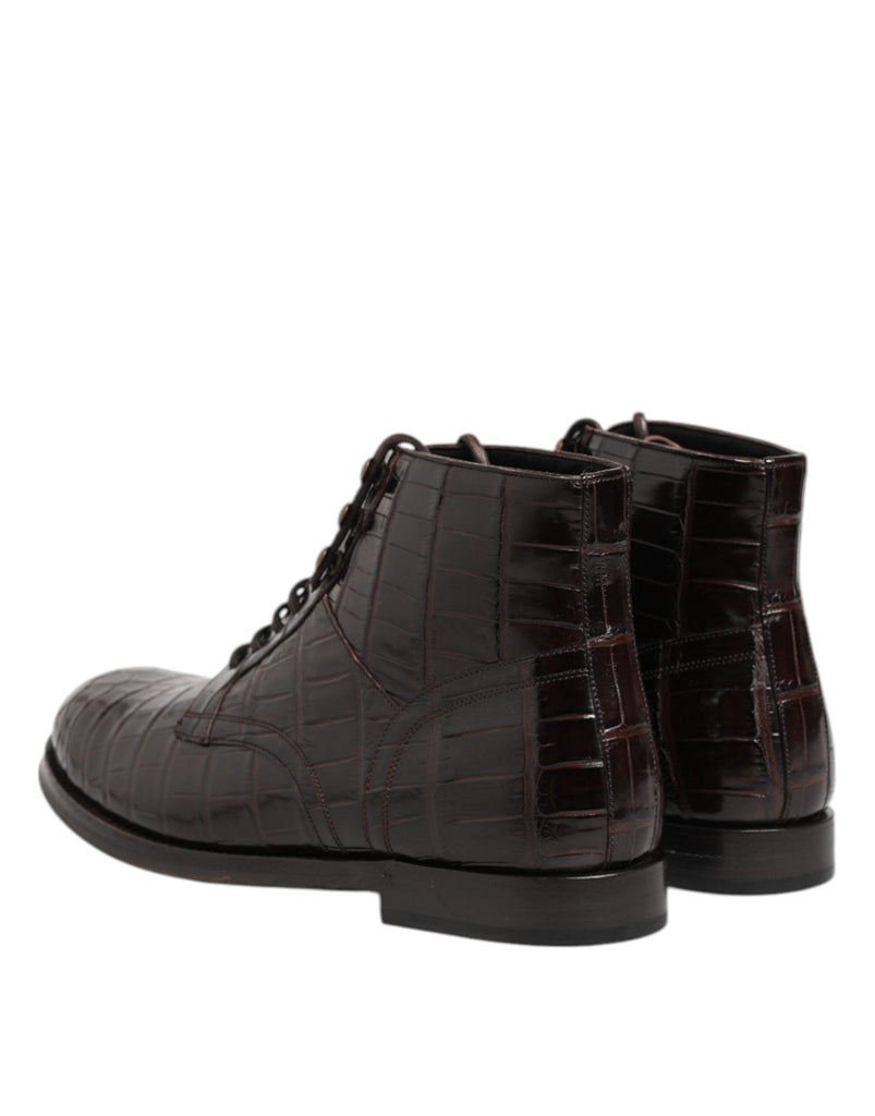Dolce & Gabbana Dark Brown Leather Lace Up Short Boots Shoes - Beyzy Store - Dolce & Gabbana