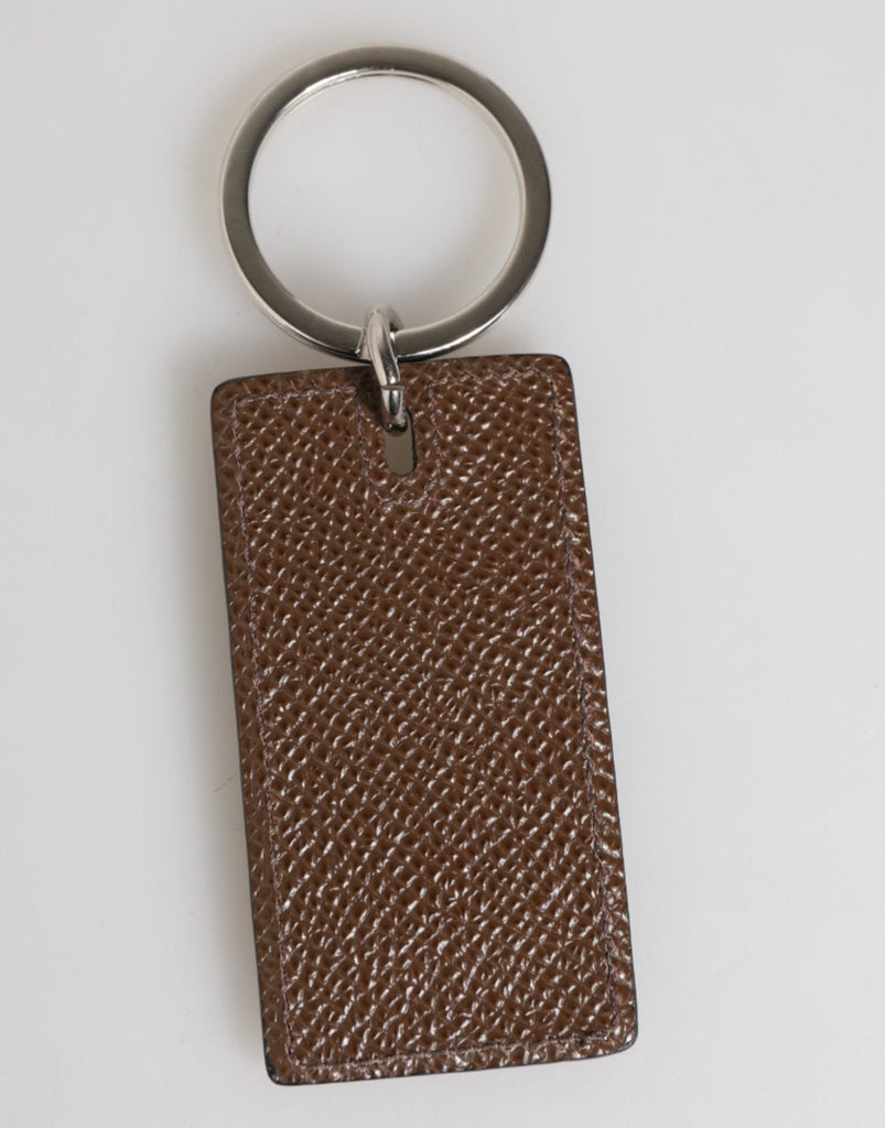 Dolce & Gabbana Dark Brown Leather Logo Metal Ring Keychain Holder Keyring - Beyzy Store - Dolce & Gabbana