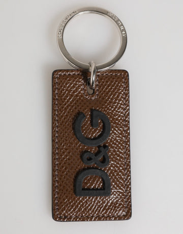Dolce & Gabbana Dark Brown Leather Logo Metal Ring Keychain Holder Keyring - Beyzy Store - Dolce & Gabbana