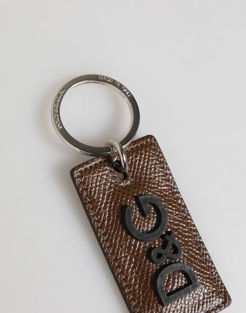 Dolce & Gabbana Dark Brown Leather Logo Metal Ring Keychain Holder Keyring - Beyzy Store - Dolce & Gabbana