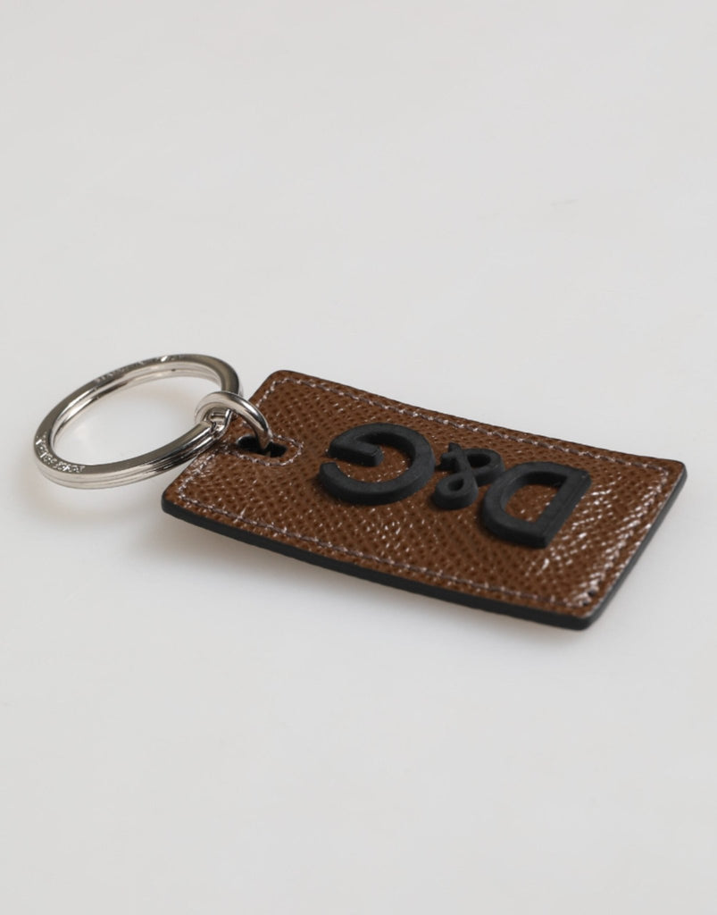 Dolce & Gabbana Dark Brown Leather Logo Metal Ring Keychain Holder Keyring - Beyzy Store - Dolce & Gabbana