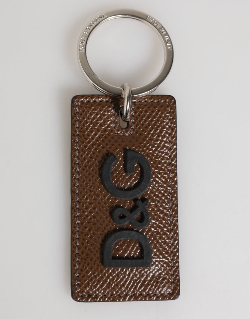 Dolce & Gabbana Dark Brown Leather Logo Metal Ring Keychain Holder Keyring - Beyzy Store - Dolce & Gabbana