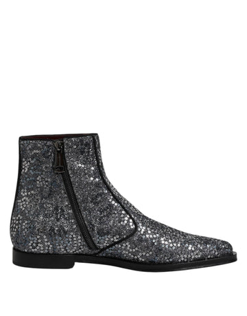 Dolce & Gabbana Dark Gray Cotton Sequined Chelsea Boots Shoes - Beyzy Store - Dolce & Gabbana