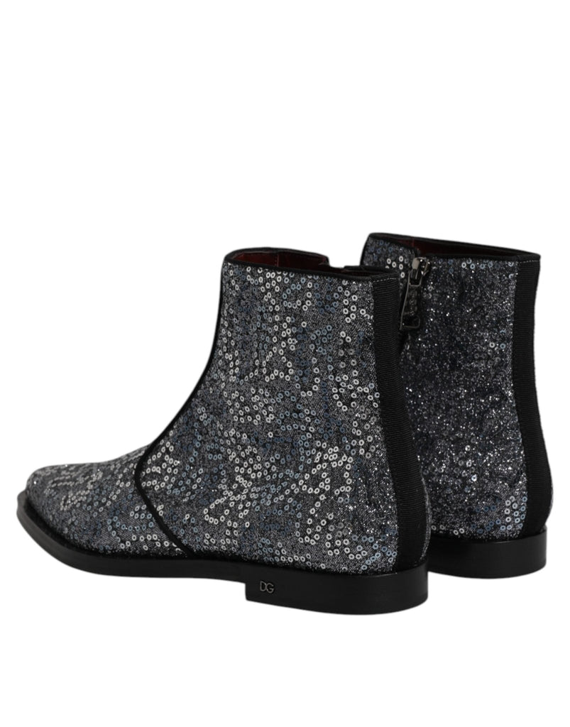 Dolce & Gabbana Dark Gray Cotton Sequined Chelsea Boots Shoes - Beyzy Store - Dolce & Gabbana