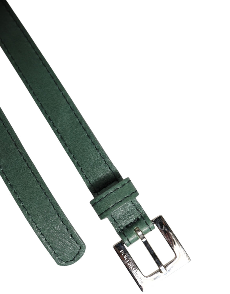 Dolce & Gabbana Dark Green Leather Silver Metal Buckle Belt - Beyzy Store - Dolce & Gabbana