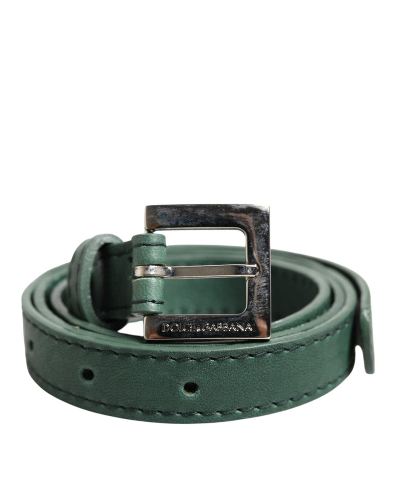Dolce & Gabbana Dark Green Leather Silver Metal Buckle Belt - Beyzy Store - Dolce & Gabbana