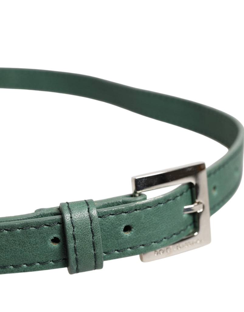 Dolce & Gabbana Dark Green Leather Silver Metal Buckle Belt - Beyzy Store - Dolce & Gabbana