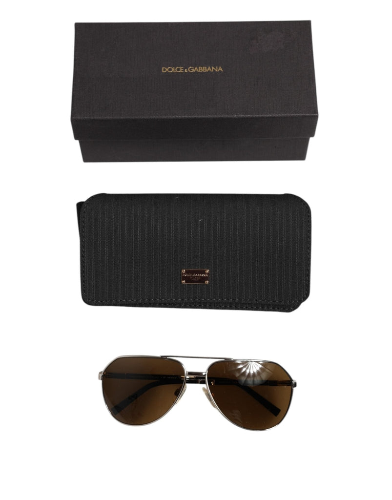 Dolce & Gabbana DG2073 Silver Steel Classic Pilot Brown Lens Sunglasses - Beyzy Store - Dolce & Gabbana